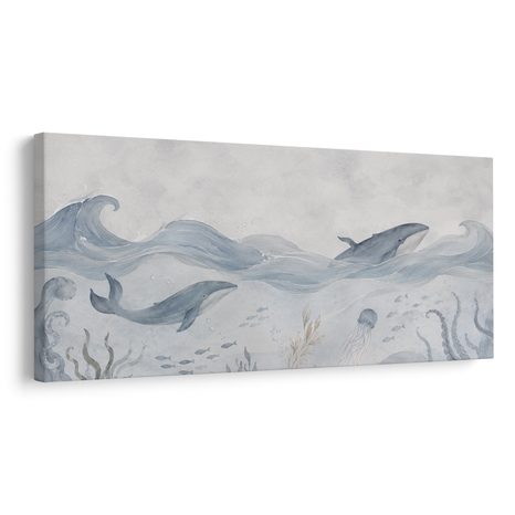 TABLEAU SUR TOILE – MONDE SOUS-MARIN AVEC DES BALEINES - TABLEAUX DE BALEINE - TABLEAUX