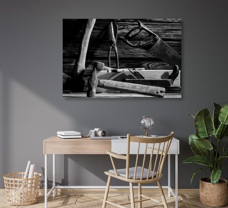OBRAZ TESAŘSKÉ NÁŘADÍ V ČERNOBÍLÉM PROVEDENÍ - ČERNOBÍLÉ OBRAZY - OBRAZY