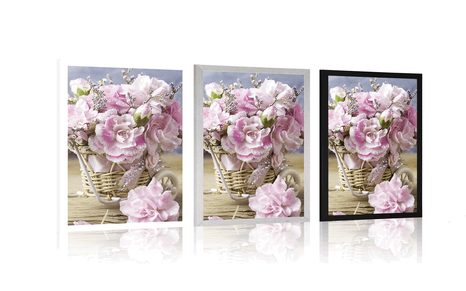 PLAGÁT RÚŽOVÝ KARAFIÁT VO VINTAGE NÁDYCHU - VÁZY - PLAGÁTY