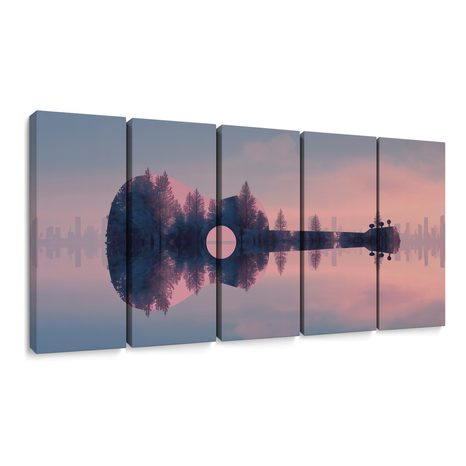 5-TEILIGES WANDBILD GITARRE IN DER LANDSCHAFT - MUSIKBILDER - BILDER