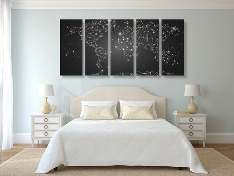 5-DÍLNÝ OBRAZ ČERNOBÍLÁ MAPA SVĚTA - OBRAZY MAPY - OBRAZY