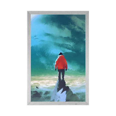 POSTER MANN AUF DEM GIPFEL EINES BERGES - MENSCHEN - POSTER