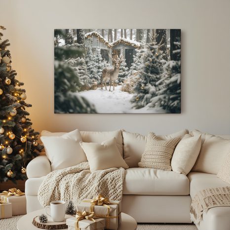 OBRAZ VÁNOČNÍ JELEN V LESE - VÁNOČNÍ A ZIMNÍ OBRAZY - OBRAZY