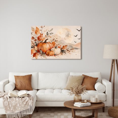 QUADRO SU TELA – ZUCCHE AUTUNNALI AL CHIARO DI LUNA - QUADRI HALLOWEEN E HORROR - STAMPE E QUADRI
