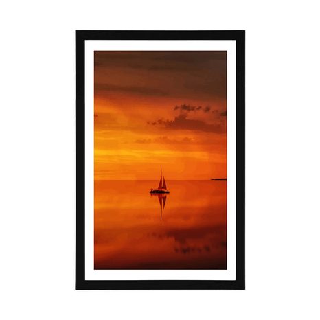 POSTER CU PASSEPARTOUT BARCĂ SINGURATICĂ ÎN MAREA LIBERĂ - NATURĂ - POSTERE