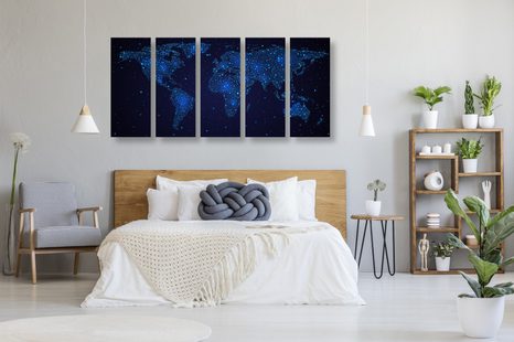 5-RÉSZES KÉP VILÁG TÉRKÉP ÉJJELI ÉGBOLT - TÉRKÉPES KÉPEK - KÉPEK