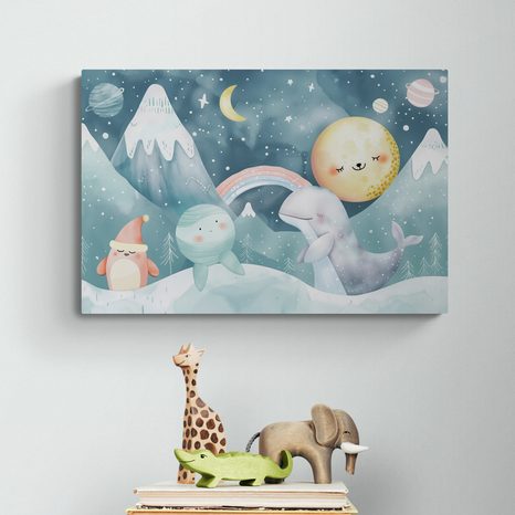 OBRAZ PRO DĚTI ZVÍŘÁTKA V ZASNĚŽENÉ KRAJINĚ - DĚTSKÉ OBRAZY - OBRAZY
