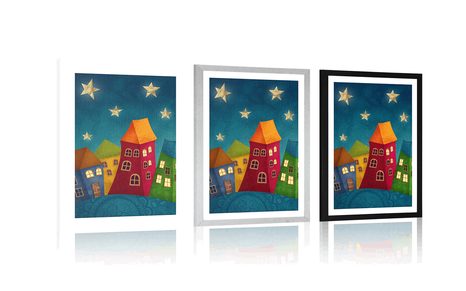 POSTER WITH MOUNT CRESCENT MOON OVER THE CITY - FOR CHILDREN - POSTERS