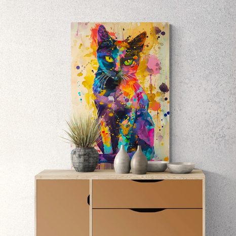 QUADRO SU TELA – GATTO CON IMITAZIONE DI PITTURA - QUADRI DI GATTI - STAMPE E QUADRI