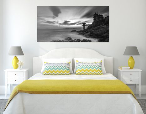 SLIKA ČUDOVITA OBMORSKA POKRAJINA V ČRNOBELI IZVEDBI - ČRNOBELE SLIKE - SLIKE