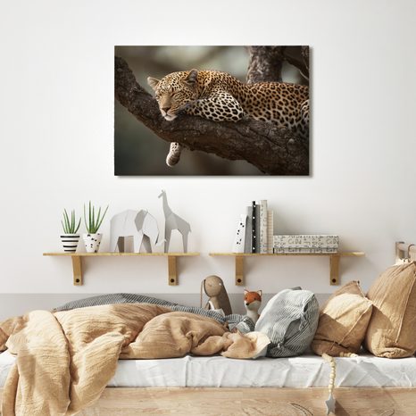 WANDBILD LEOPARD RUHT AUF EINEM BAUM - BILDER VON LÖWEN UND TIGERN - BILDER