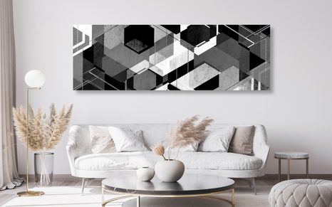 OBRAZ ABSTRAKTNÍ GEOMETRIE V ČERNOBÍLÉM PROVEDENÍ - ČERNOBÍLÉ OBRAZY - OBRAZY