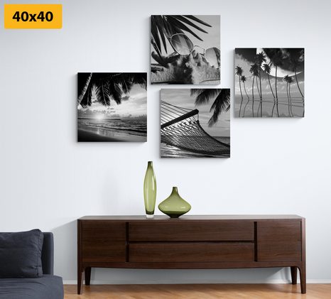 SET OBRAZŮ ZÁTIŠÍ MOŘE V ČERNOBÍLÉM PROVEDENÍ - SESTAVY OBRAZŮ - OBRAZY