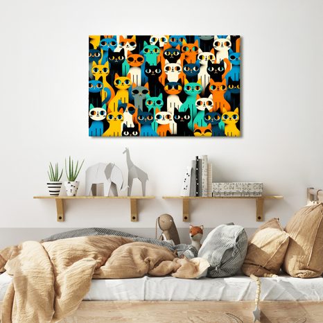 WANDBILD BUNTE KATZEN IN REIHE - BILDER VON KATZEN - BILDER