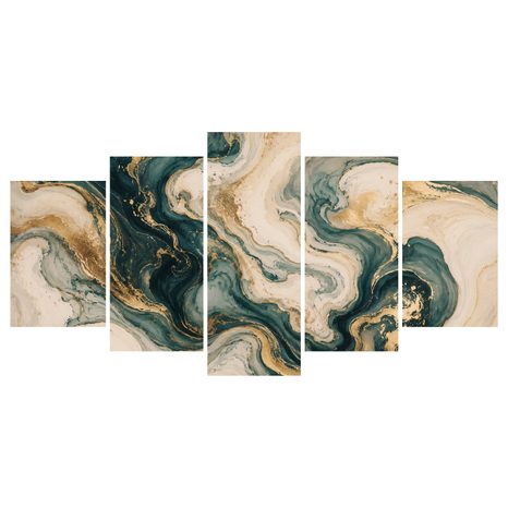 5-DÍLNÝ OBRAZ TYRKYSOVÉ MRAMOROVÉ VLNY SE ZLATEM - MARBLE PICTURES - PICTURES