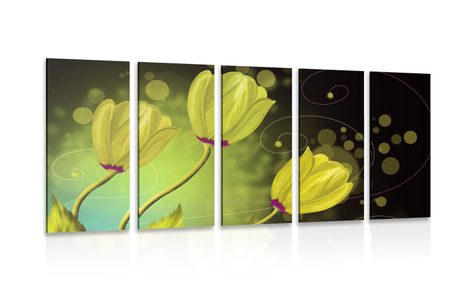 5-PIECE CANVAS PRINT FLOWERS OF GOLD