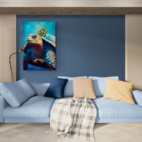STAMPA SU TELA – TARTARUGA BLU-ORO - QUADRI I DOMINATORI DEL REGNO ANIMALE - STAMPE E QUADRI