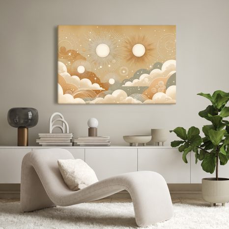 WANDBILD HIMMLISCHER TANZ VON SONNEN UND STERNEN - KINDERBILDER WELTRAUM - BILDER