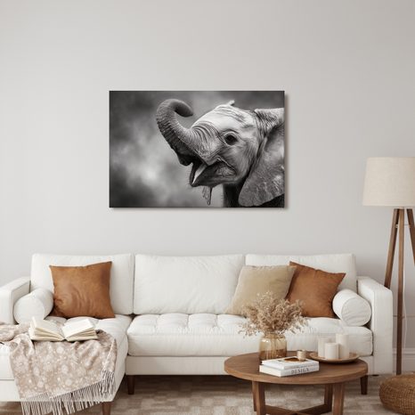 WANDBILD ELEFANTENBABY IN SCHWARZ-WEISS - BILDER VON ELEFANTEN - BILDER