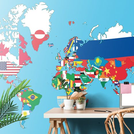 SELF ADHESIVE WALLPAPER WORLD MAP WITH FLAGS - SELF-ADHESIVE WALLPAPERS - WALLPAPERS