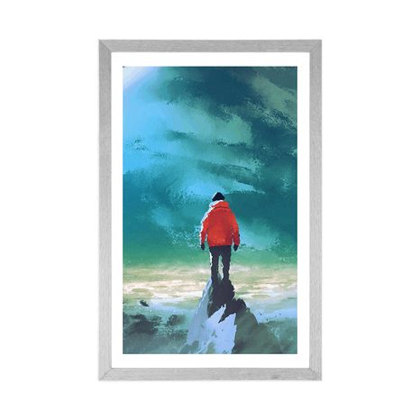 AFFICHE AVEC PASSE-PARTOUT – HOMME AU SOMMET DE LA MONTAGNE - PERSONNES - AFFICHES