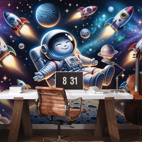 SAMOLEPÍCÍ FOTOTAPETA VESELÝ ASTRONAUT MEZI RAKETAMI - ΠΑΙΔΙΚΉ ΤΑΠΕΤΣΑΡΊΑ - ΤΑΠΕΤΣΑΡΊΕΣ