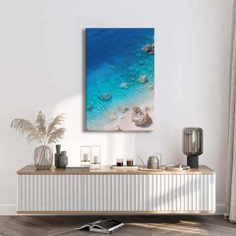 TABLEAU SUR TOILE – BAIGNADE DANS UNE MER CRISTALLINE - TABLEAUX DE LA MER ET DE LA PLAGE - TABLEAUX