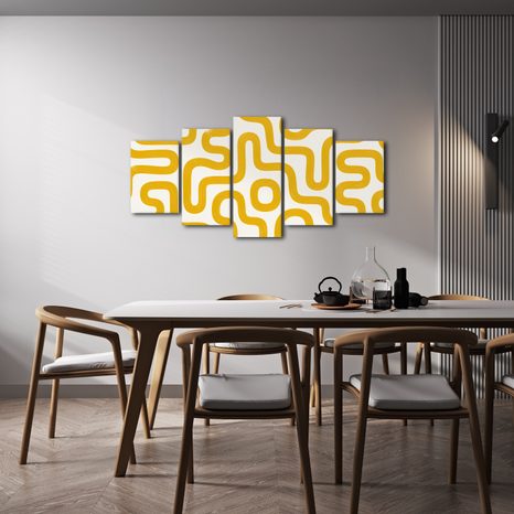 TABLEAU EN 5 PARTIES – LIGNES ABSTRAITES JAUNES - PEINTURES VINTAGE ET RÉTRO - TABLEAUX
