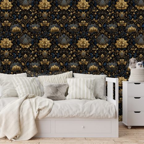 SAMOLEPÍCÍ FOTOTAPETA ZLATÉ KVĚTY NA TMAVÉM POZADÍ - ΤΑΠΕΤΣΑΡΊΑ ΜΕ ΣΧΈΔΙΑ - ΤΑΠΕΤΣΑΡΊΕΣ