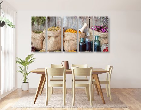 5-DÍLNÝ OBRAZ LÉČIVÉ BYLINKY - OBRAZY JÍDLA A NÁPOJE - OBRAZY