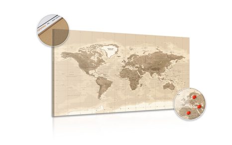 WANDBILD AUF KORK SCHÖNE VINTAGE-WELTKARTE - WANDBILDER AUF KORK - BILDER