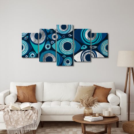 TABLEAU EN 5 PARTIES – YEUX ABSTRAITS BLEUS - TABLEAUX PAR THÈME - TABLEAUX