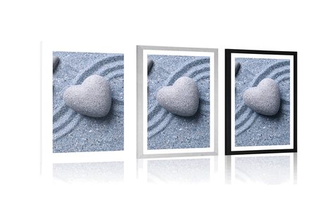 PLAKÁT S PASPARTOU SRDCE Z KAMENE NA PÍSČITÉM POZADÍ - ZÁTIŠÍ - PLAKÁTY