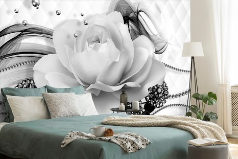 SAMOLEPÍCÍ TAPETA ČERNOBÍLÁ RŮŽE S ABSTRAKCÍ - SAMOLEPÍCÍ TAPETY - TAPETY