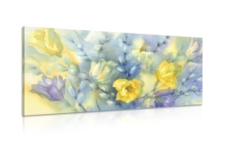 CANVAS PRINT WATERCOLOR YELLOW TULIPS - PICTURES FLOWERS - PICTURES