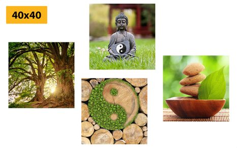 SET OBRAZŮ FENG SHUI V ZELENÉM PROVEDENÍ - OBRAZY PODLE MOTIVU - OBRAZY
