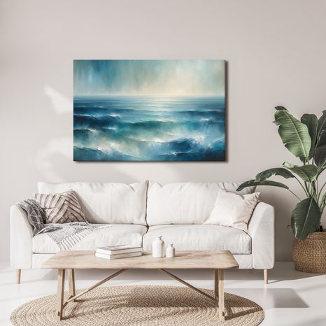 WANDBILD RUHIGE BLAUE OZEANWELLEN - BILDER MEER UND STRAND - BILDER