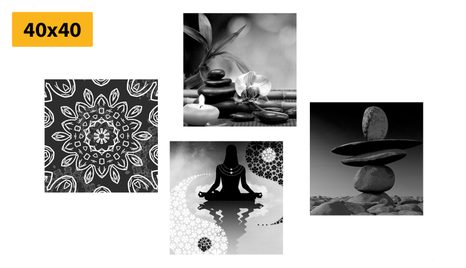SET OBRAZŮ HARMONIE FENG SHUI V ČERNOBÍLÉM PROVEDENÍ - SESTAVY OBRAZŮ - OBRAZY