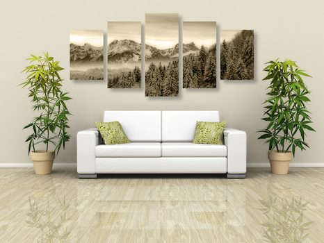 TABLOU 5-PIESE MUNȚII ÎNGHEȚAȚI ÎN DESIGN SEPIA - TABLOURI ALB-NEGRU - TABLOURI