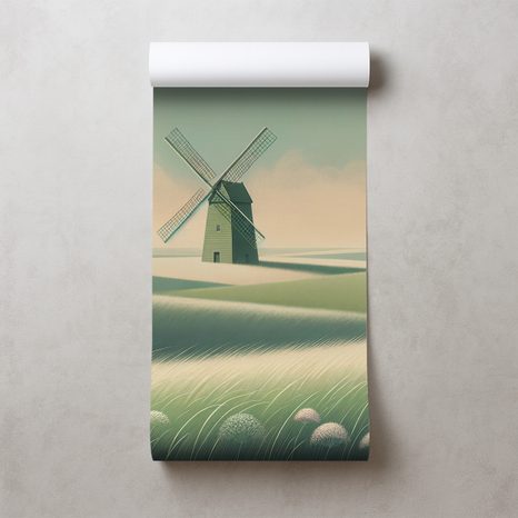 FOTOTAPETA KRAJINA S VĚTRNÝM MLÝNEM - TAPETY POLE A LOUKY - TAPETY
