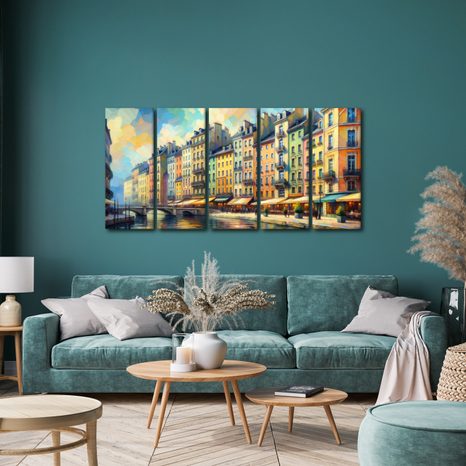 5-DÍLNÝ OBRAZ ROMANTICKÉ NÁBŘEŽÍ - OBRAZY MĚSTA - OBRAZY