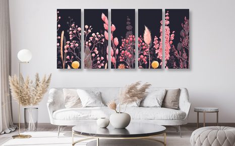 5-DIELNY OBRAZ VARIÁCIE TRÁVY V RUŽOVEJ FARBE - OBRAZY ZÁTIŠIE - OBRAZY