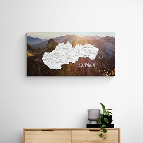 QUADRO IN SUGHERO – MAPPA DELLA SLOVACCHIA CON MONTAGNE PITTORESCHE - QUADRI SU SUGHERO - STAMPE E QUADRI