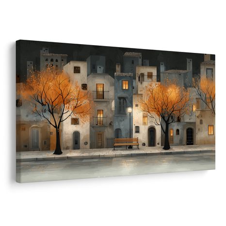 WANDBILD HERBSTABEND IN DER STADT - BUNTE HÄUSER - BILDER