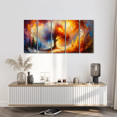 5-DÍLNÝ OBRAZ STROM ŽIVOTA V OHNI - OBRAZY STROMY ŽIVOTA - OBRAZY