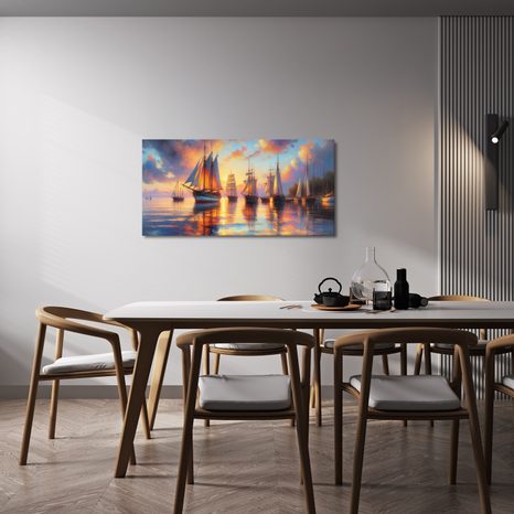 OBRAZ VEČER V PŘÍSTAVU - OBRAZY VÝCHOD A ZÁPAD SLUNCE - OBRAZY