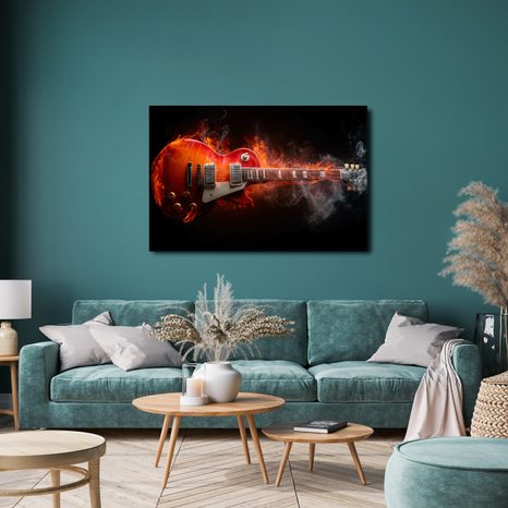 WANDBILD ELEKTRISCHE GITARRE IN FLAMMEN - MUSIKBILDER - BILDER