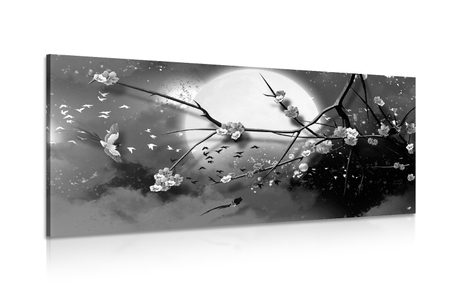 CANVAS PRINT TREE BRANCHES UNDER THE FULL MOON IN BLACK AND WHITE - BLACK AND WHITE PICTURES - PICTURES