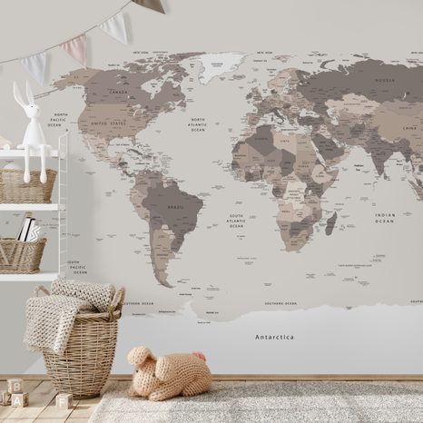 SELBSTKLEBENDE TAPETE WELTKARTE IN BEIGE - WELTKARTEN-TAPETEN - TAPETEN