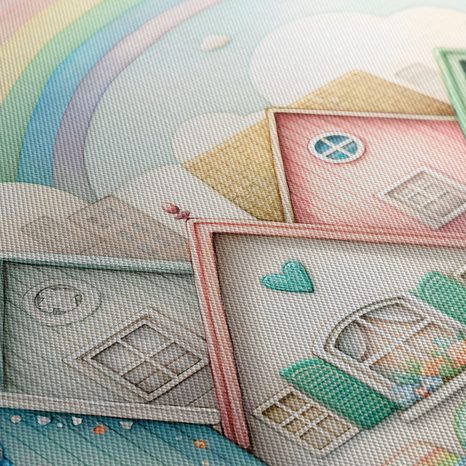 5-DÍLNÝ OBRAZ BAREVNÁ ULIČKA POD DUHOVÝM NEBEM - OBRAZY MĚSTA - OBRAZY